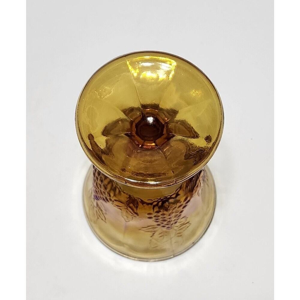 Vintage Gold 1970s Indiana Carnival Glass Goblet Harvest Grape Amber 5.25" - Picture 5 of 5